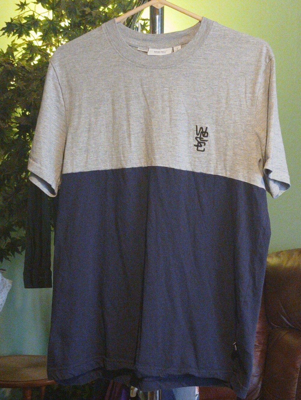 Wesc Two-Tone Crew Neck T-Shirt in Gray and Navy